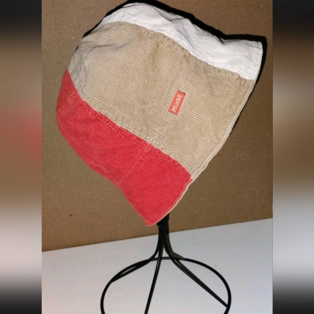 Mudd Vintage Corduroy Bucket Hat Colorblock /Red/ Tan /White